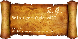 Reininger Győző névjegykártya